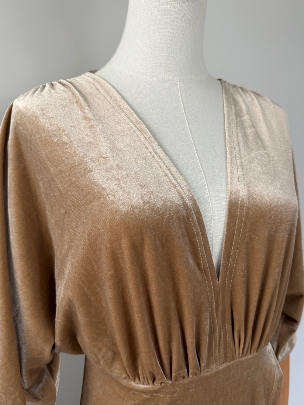 NWT Urban Outfitters WYLDR Velvet V-Neck Maxi Dress Sand Sable Size L - Picture 8 of 16